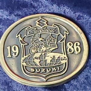 1986 Suzuki Cavalcade Solid Brass Belt Buckle Motorcycle Bike Biker Oval Classic